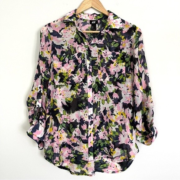 H&M Floral Button Down Blouse, Size 2 - Picture 1 of 9